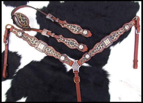 Showman® Cheetah Print One Ear Headstall and Breast Collar Set