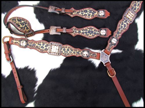 Cheetah Print One Ear Headstall and Breast Collar Set - Thumbnail 3
