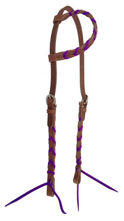Showman Argentina Cow Leather One Ear Headstall with Colored Lacing