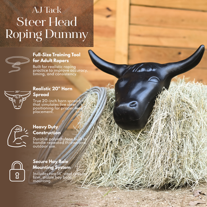 AJ Tack Adult Size 20" Horn Spread Steer Head Roping Dummy
