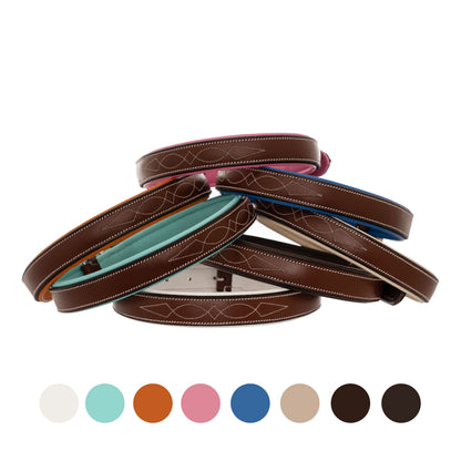 ExionPro Fancy Stitched Padded Leather Dog Collar - Havana Padding