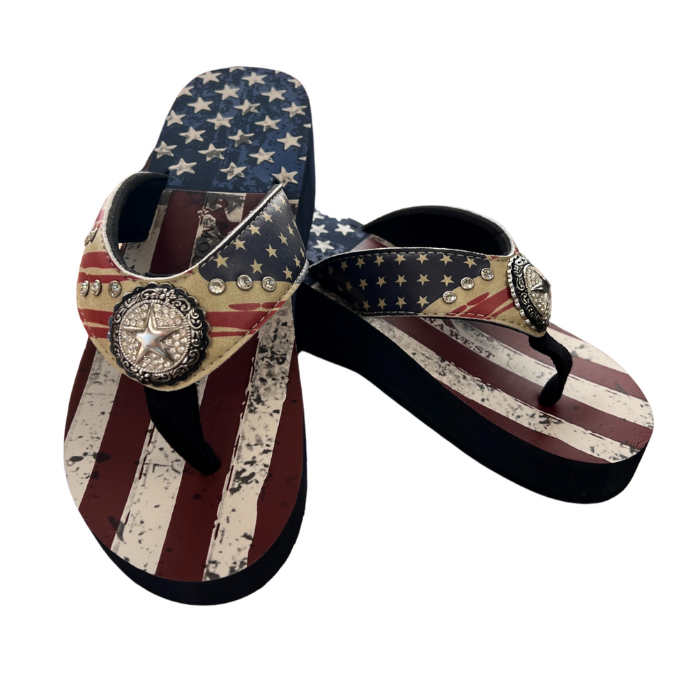 Montana West American Flag Stars and Stripes Wedge Flip Flops AJ Tack