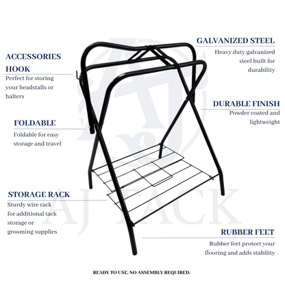 AJ Tack Freestanding Portable Horse Saddle Rack with Green Western Saddle Cover