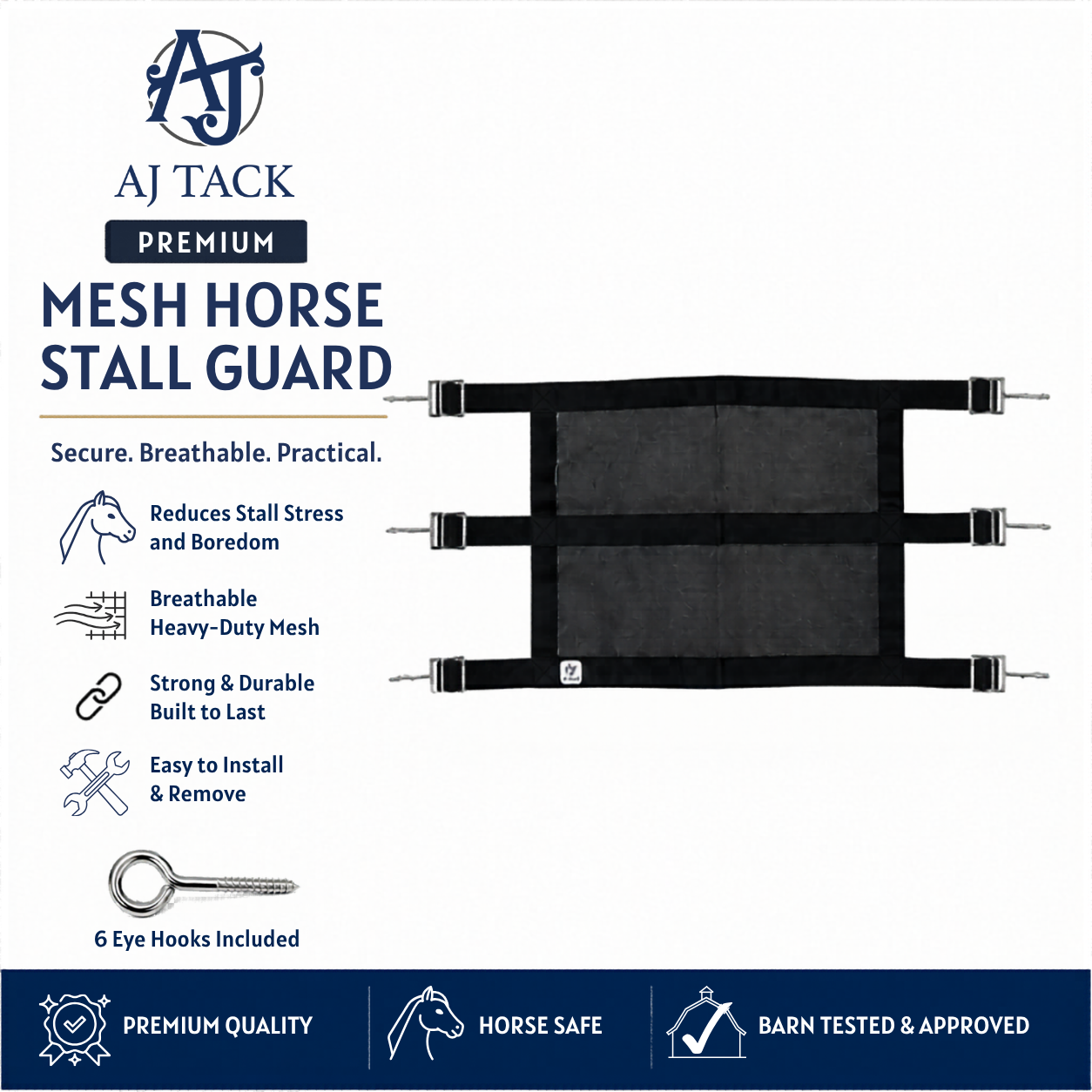 AJ Tack Premium Mesh Horse Stall Guard with Eye Hooks