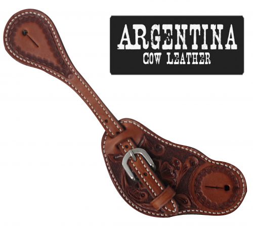 Showman Men's Argentina Cow Leather Spur Straps with Floral Tooling
