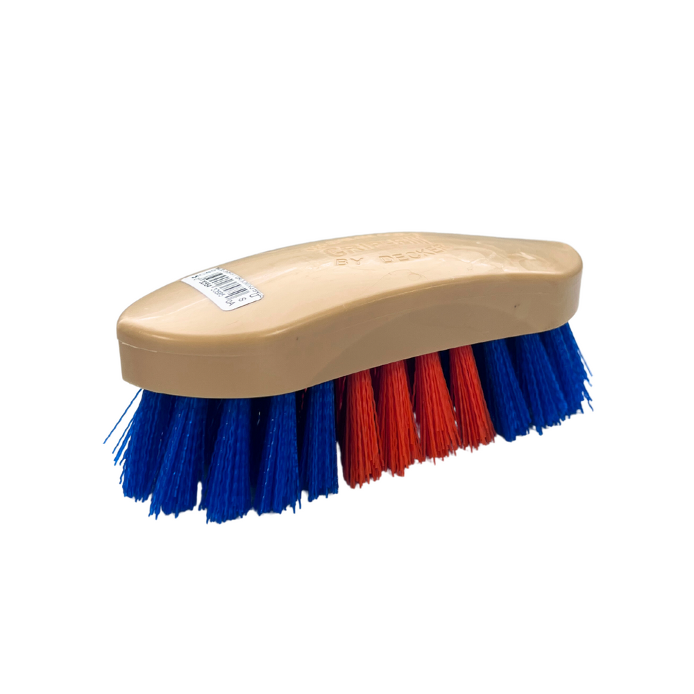 Blue and red bristle horse brush