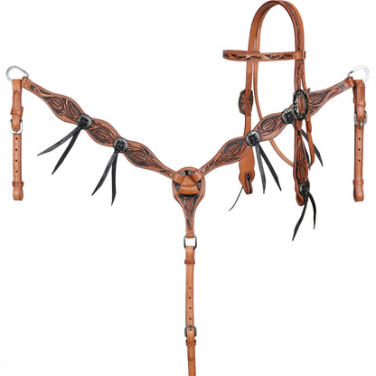 Showman Ornate Outlaw Browband Headstall and Breast Collar Set