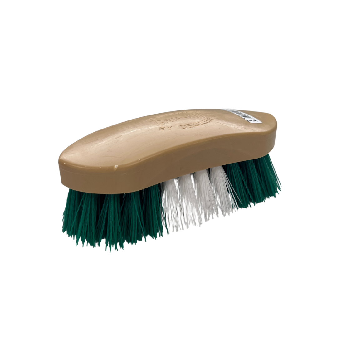 green and white bristle horse brush