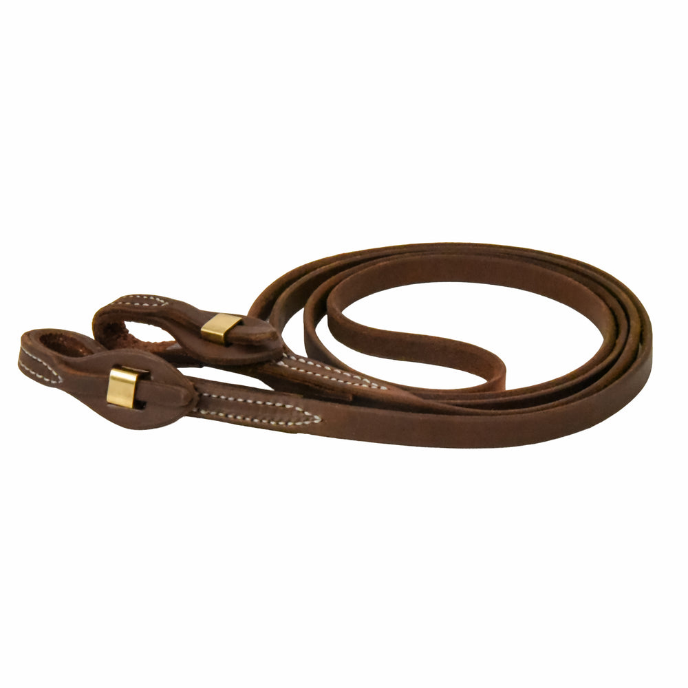 AJ Tack Oiled Harness Leather Brass Quick Change Roper Reins - 5/8in x
