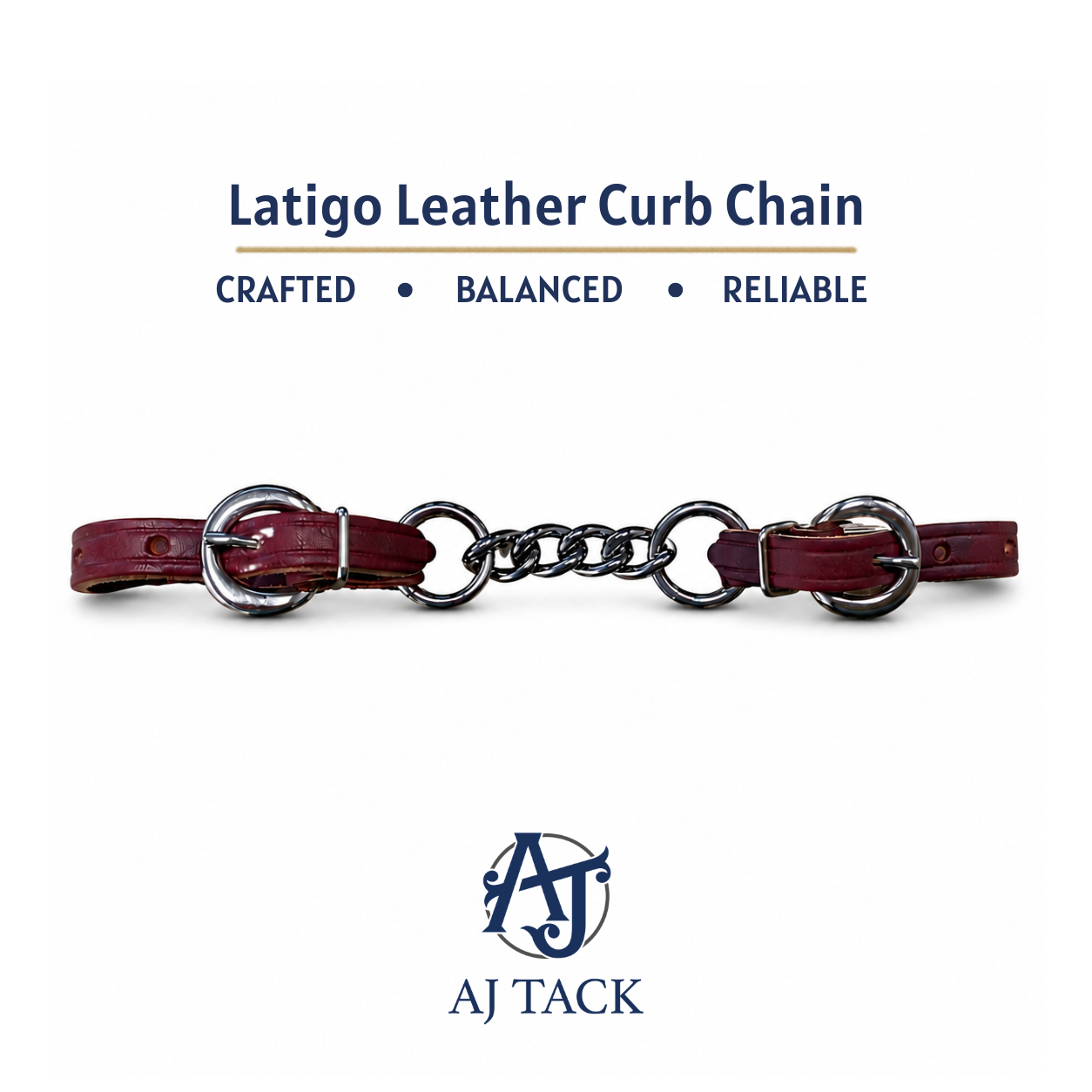 AJ Tack Latigo Leather Curb Chain, Made in USA