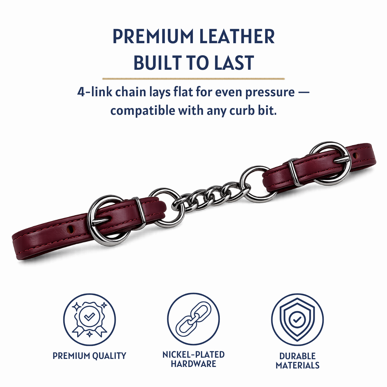 AJ Tack Latigo Leather Curb Chain, Made in USA