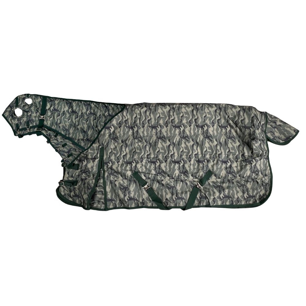 AJ Tack 1200D Waterproof Poly Turnout Horse Blanket with Hood - Camouflage
