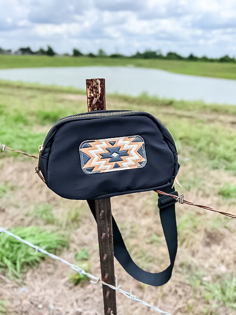 McIntire Saddlery Black and White Aztec Belt Bag