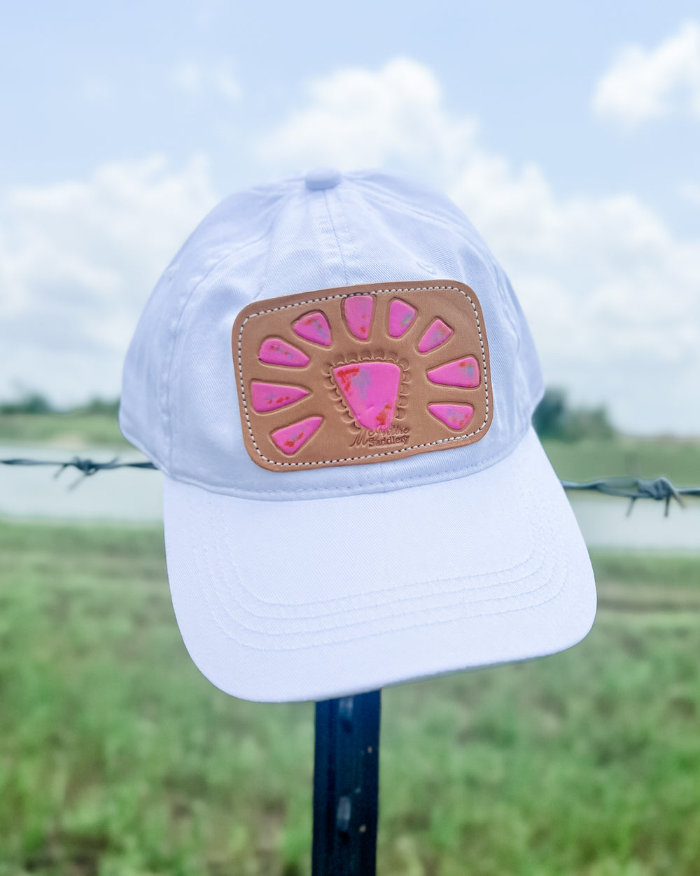 McIntire Saddlery Pink Squash Blossom Leather Patch Cap