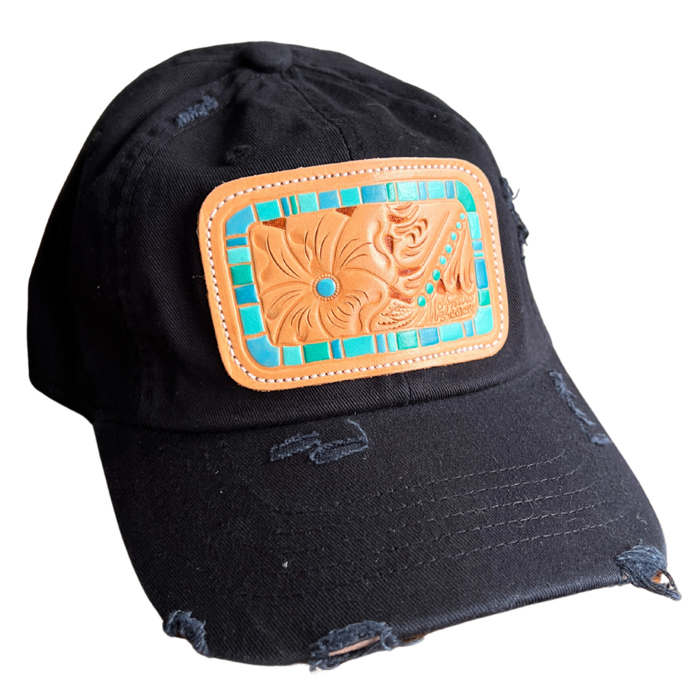 McIntire Saddlery Distress Cap with Turquoise Chunk Leather Patch