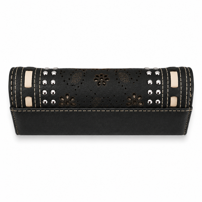 Montana West Daisy Cutout Trifold Wallet, Black