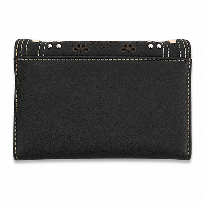 Montana West Daisy Cutout Trifold Wallet, Black
