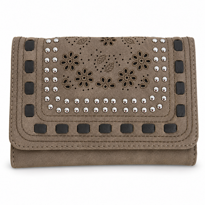 Montana West Daisy Cutout Trifold Wallet, Tan