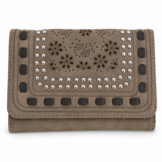 Montana West Daisy Cutout Trifold Wallet, Tan