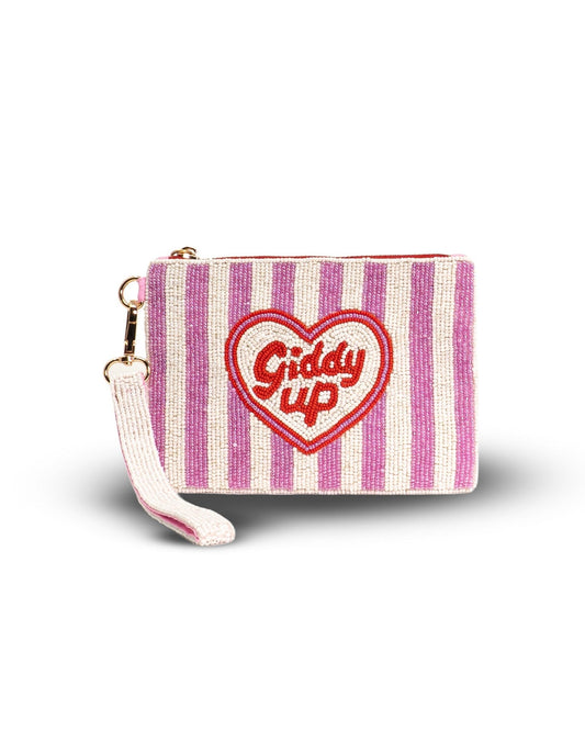 Giddy Up Heart Medium Beaded Pouch