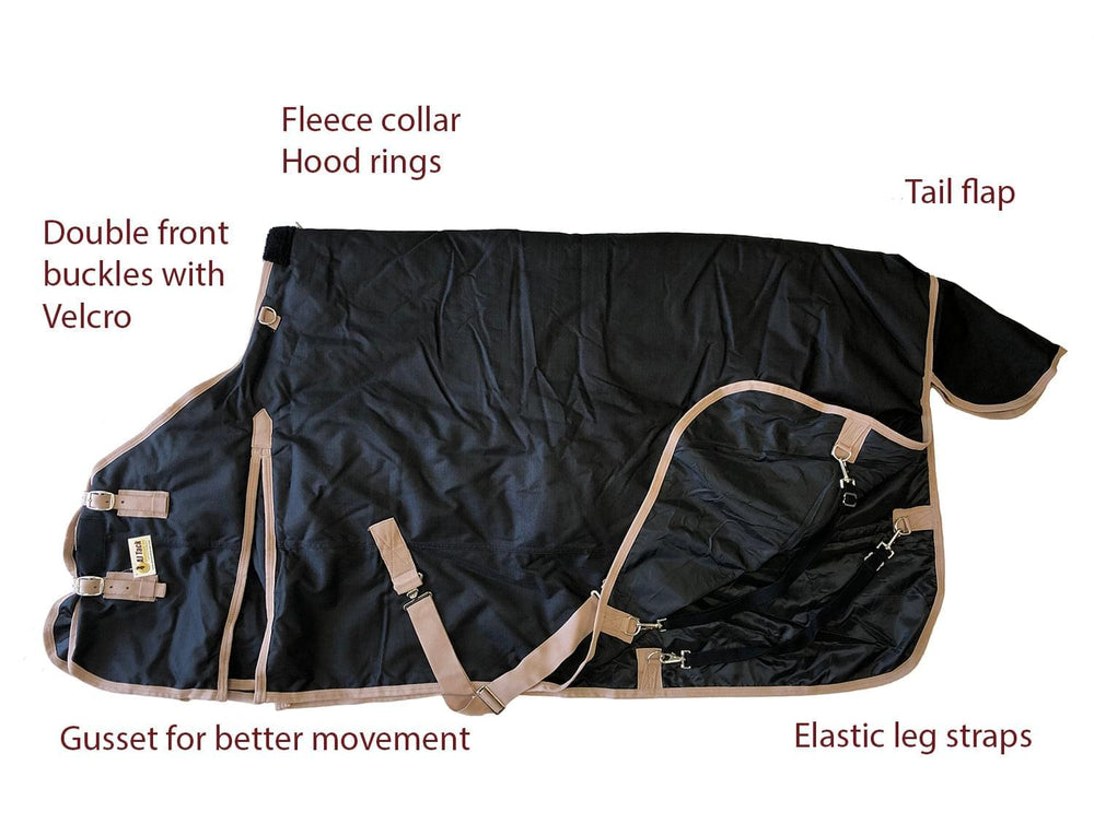 AJ Tack 1200D Waterproof Poly Turnout Horse Blanket with Neck Rug - Black