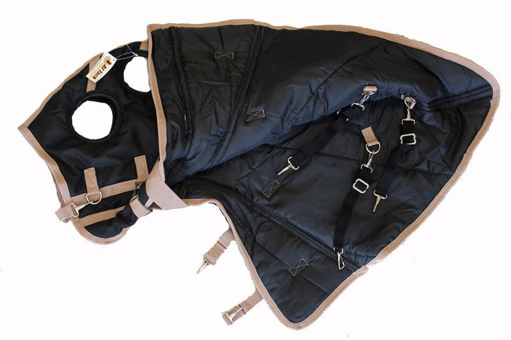 AJ Tack 1200D Waterproof Poly Turnout Horse Blanket with Hood - Black