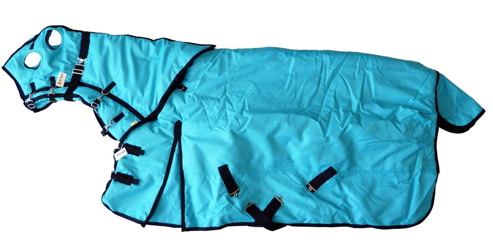 AJ Tack 1200D Waterproof Poly Turnout Horse Blanket with Hood - Turquoise