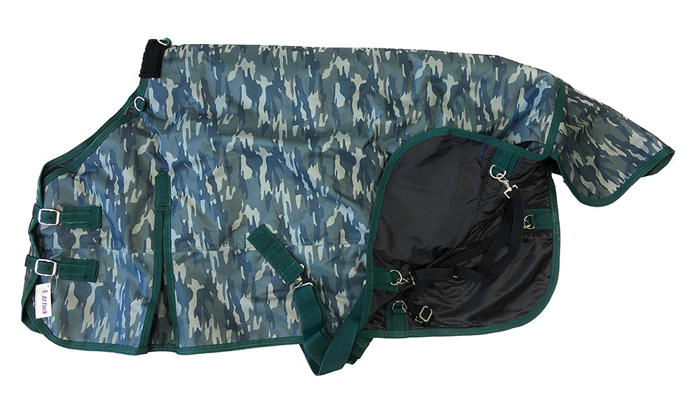 AJ Tack 1200D Waterproof Poly Turnout Horse Blanket with Hood - Camouflage