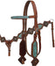 Leathe headstall and breast collar with embossed turquoise leather and bronze conchos