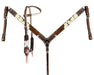 Brown and White spotted cowhide on a single ear headstall and breast collar
