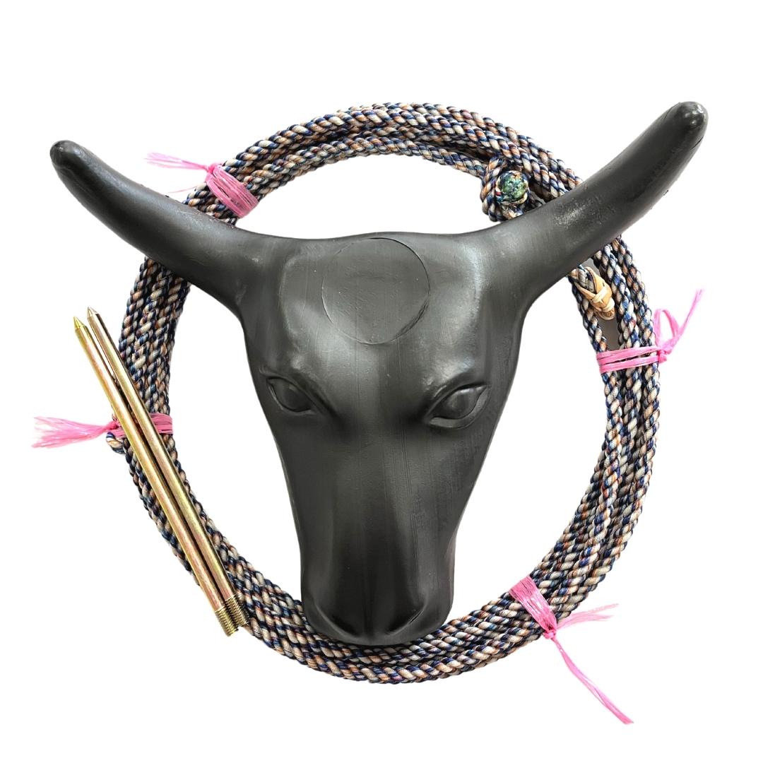 AJ Tack Junior Steer Head Dummy Set with blue and tan rope