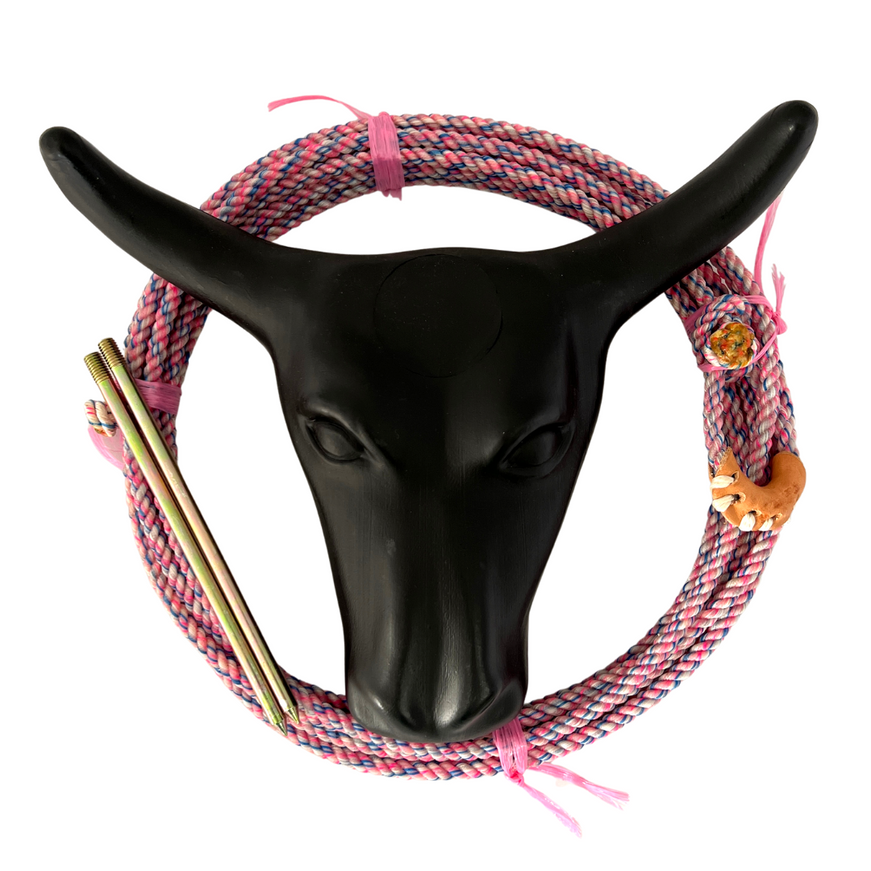 AJ Tack Junior Steer Head Dummy Set with pink and blue rope