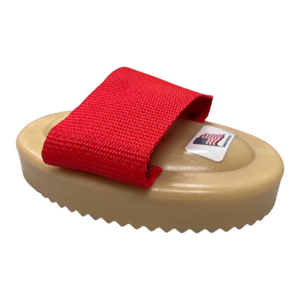 Rubber curry comb with red hand strap