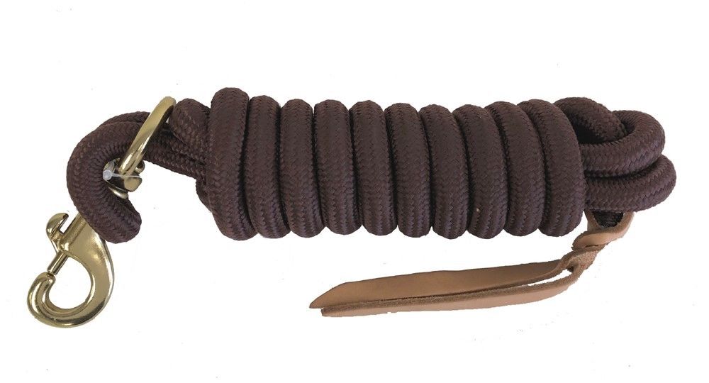 AJ Tack Brown 9 Foot Nylon Lead Rope with Leather Popper