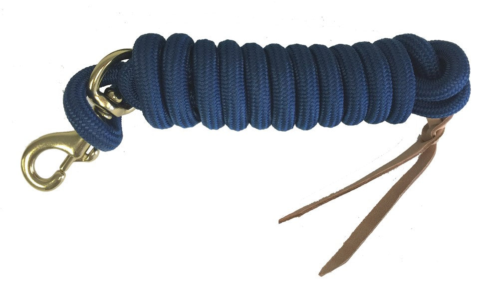 AJ Tack Blue 9 Foot Nylon Lead Rope with Leather Popper