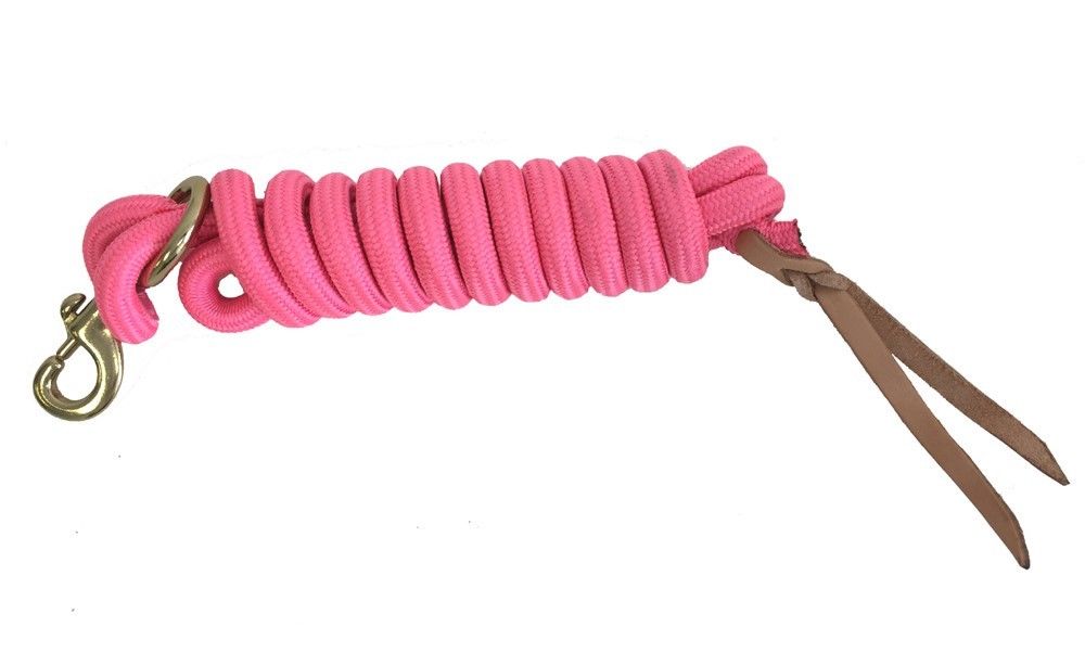 AJ Tack Pink 9 Foot Nylon Lead Rope with Leather Popper