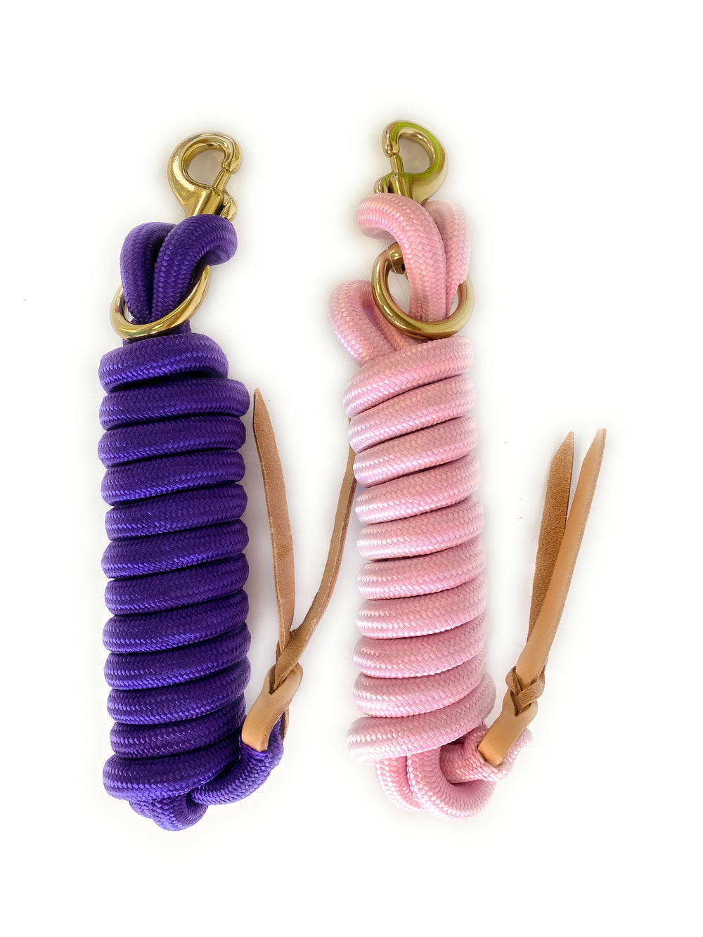 AJ Tack Set of 2 Lead Ropes with Leather Popper - Light Pink and Purple