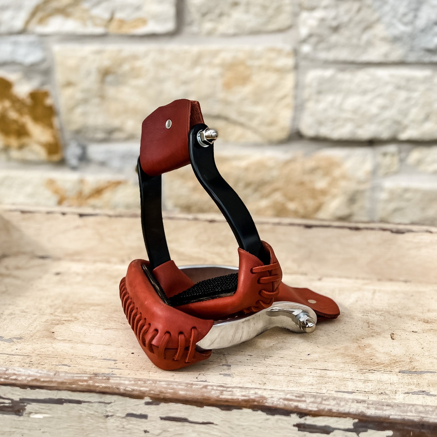 AJ Tack Aluminum Barrel Racing Stirrups Black with Tanned Leather Tread