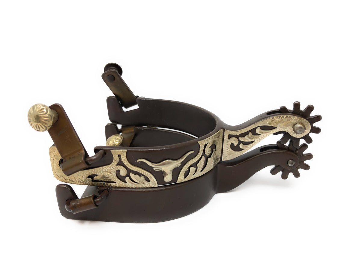 Spurs Razor Cowboy Spurs For Men AJ Tack Youth Longhorn Spurs - Antique Brown With ...