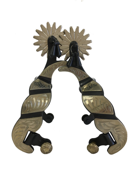 AJ Tack Cowboy Show Spurs Silver Engraving Chap Guand Jingle Bob Large Rowels