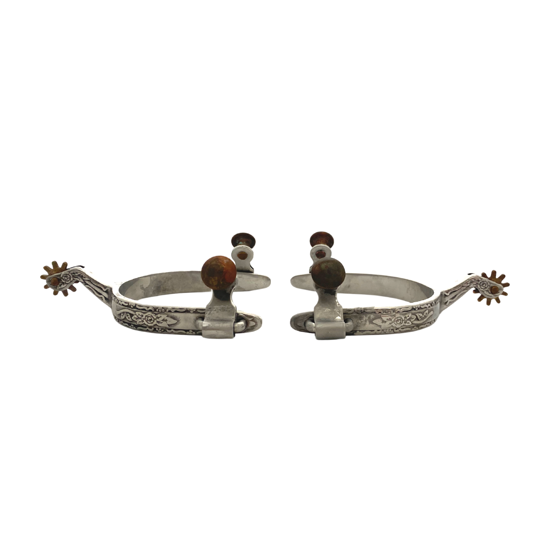 AJ Tack Stainless Steel Flower Engraved Spurs - Youth