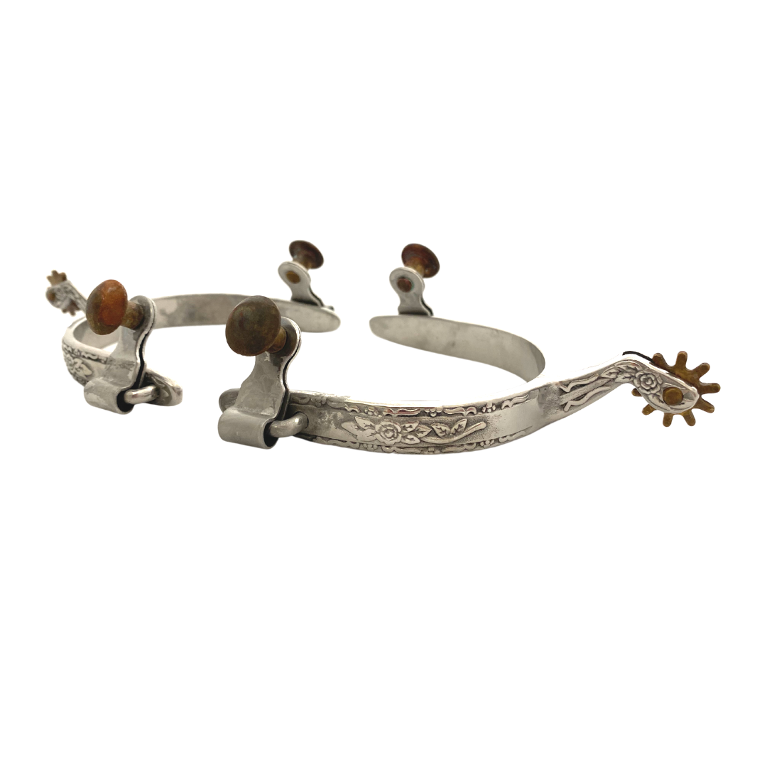AJ Tack Stainless Steel Flower Engraved Spurs - Youth