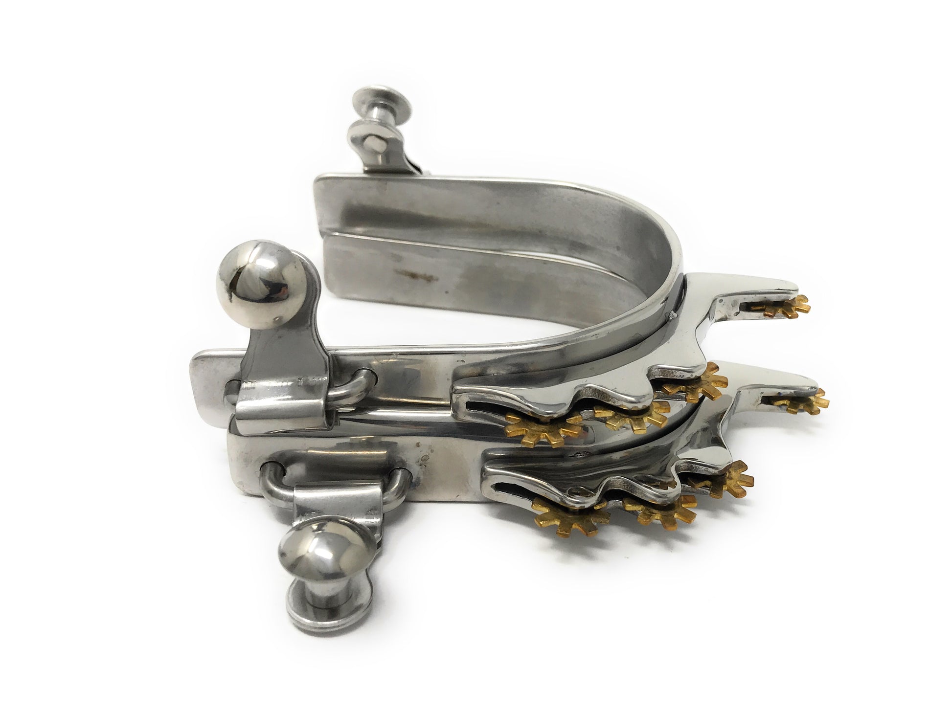 AJ Tack Youth Bumper Spurs Horizontal Brass Rowels Sideways Stainless Steel Horse Riding