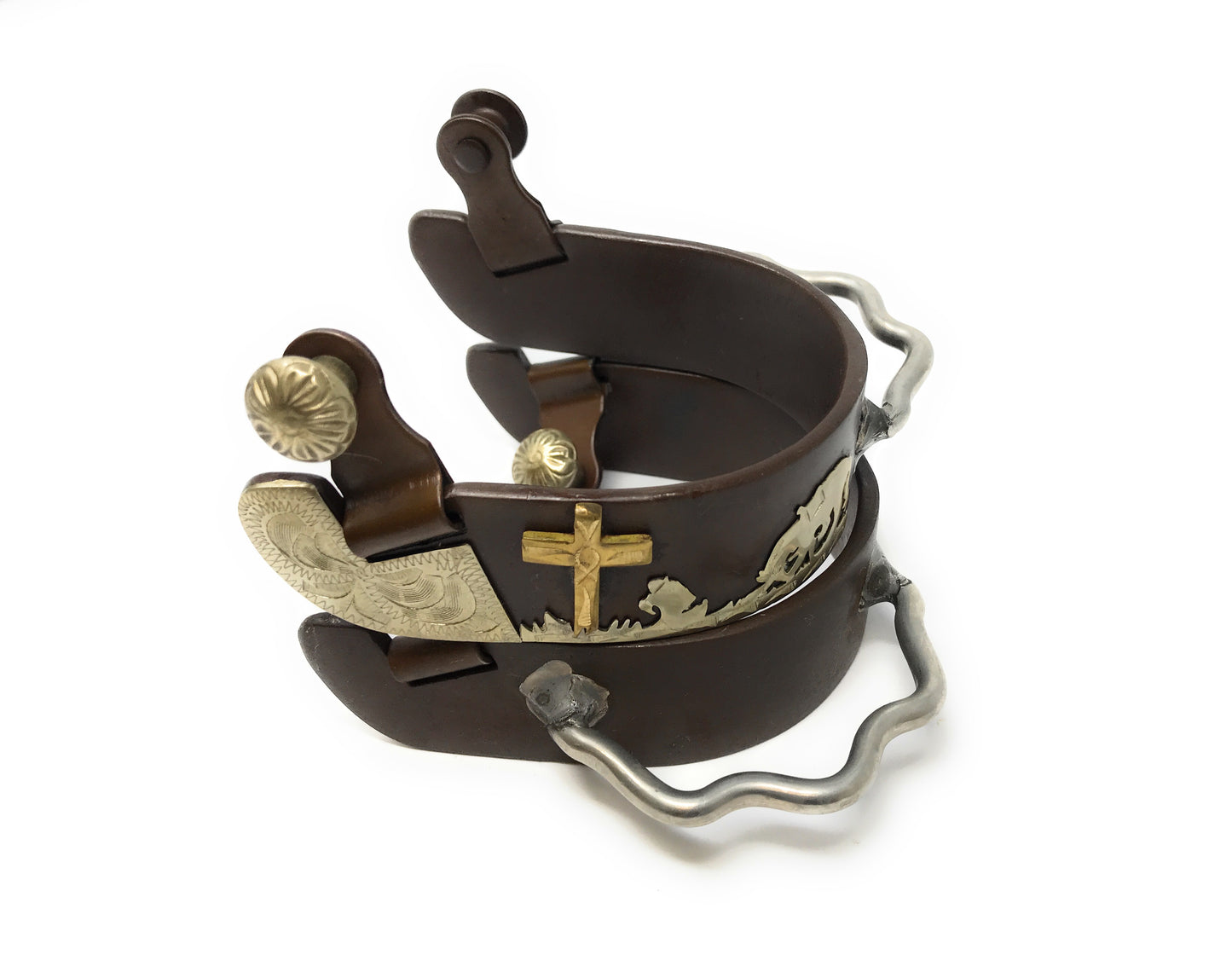 AJ Tack Antique Brown Praying Cowboy Bumper Spurs - Mens