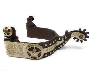 AJ Tack Texas Star Western Show Spurs Silver Concho Engraving Antique Brown Color Mens
