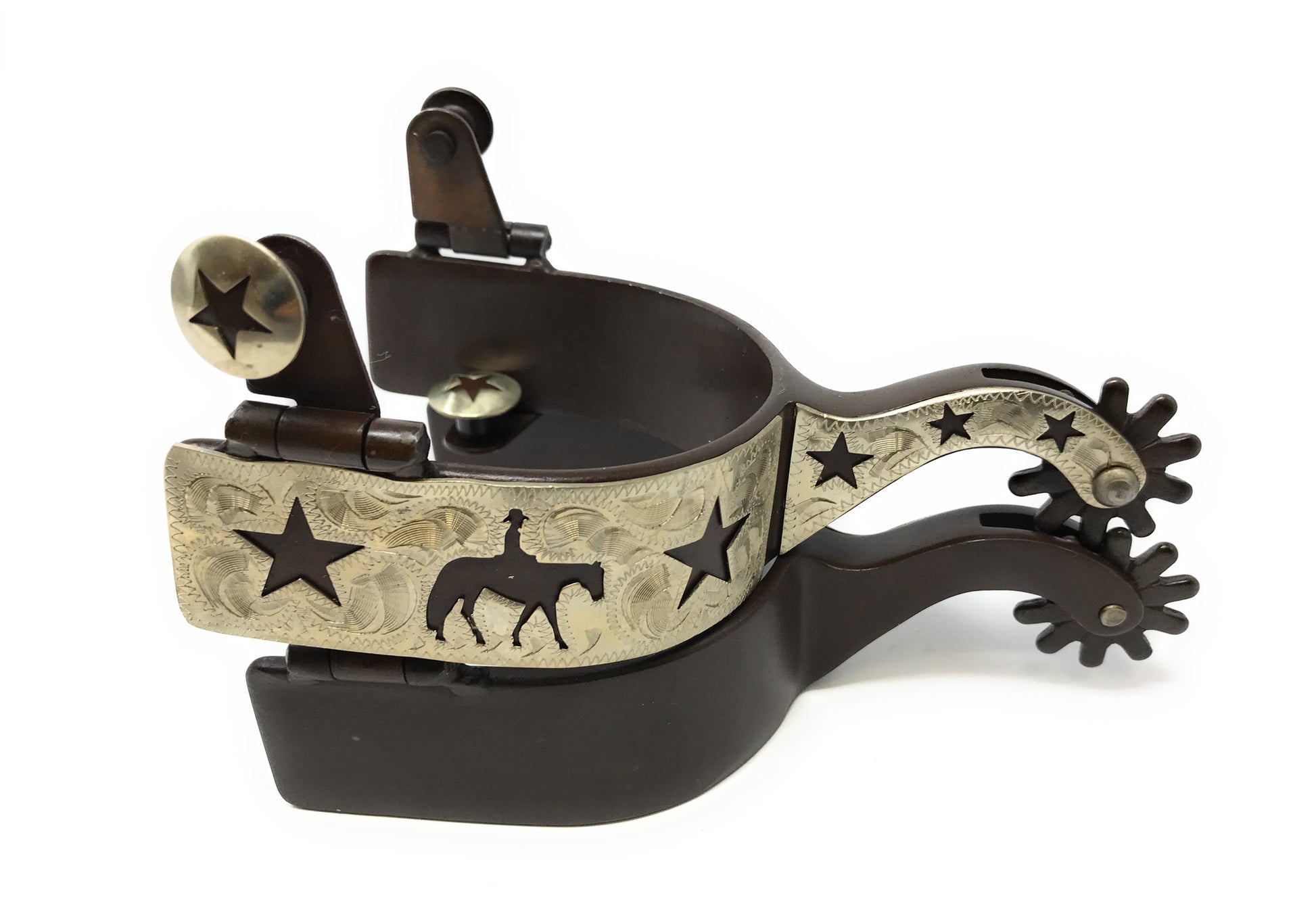 AJ Tack Antique Brown Pleasure Horse and Stars Spurs - Mens