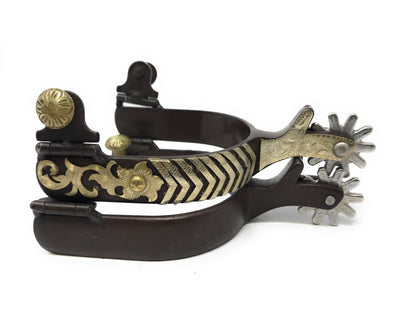 AJ Tacl Silver Floral Bars Show Spurs Antique Brown Color Hand Engraving Mens Size