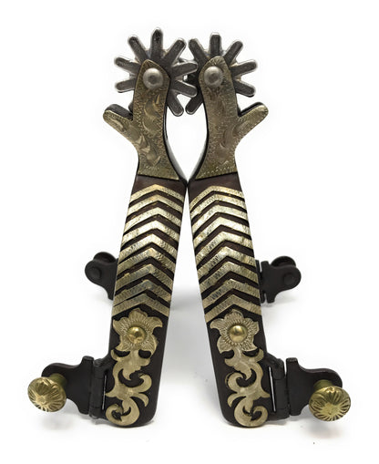 AJ Tacl Silver Floral Bars Show Spurs Antique Brown Color Hand Engraving Mens Size