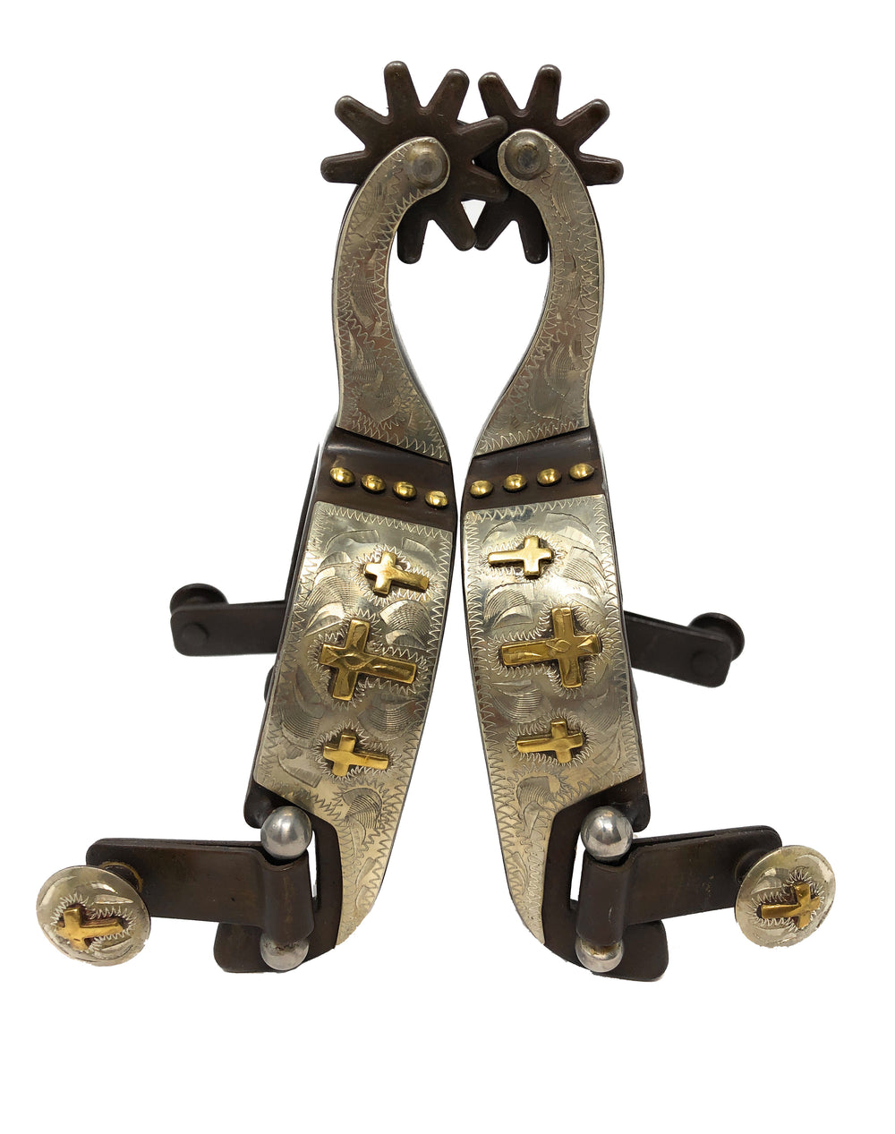 AJ Tack Antique Brown Three Cross Spurs - Youth