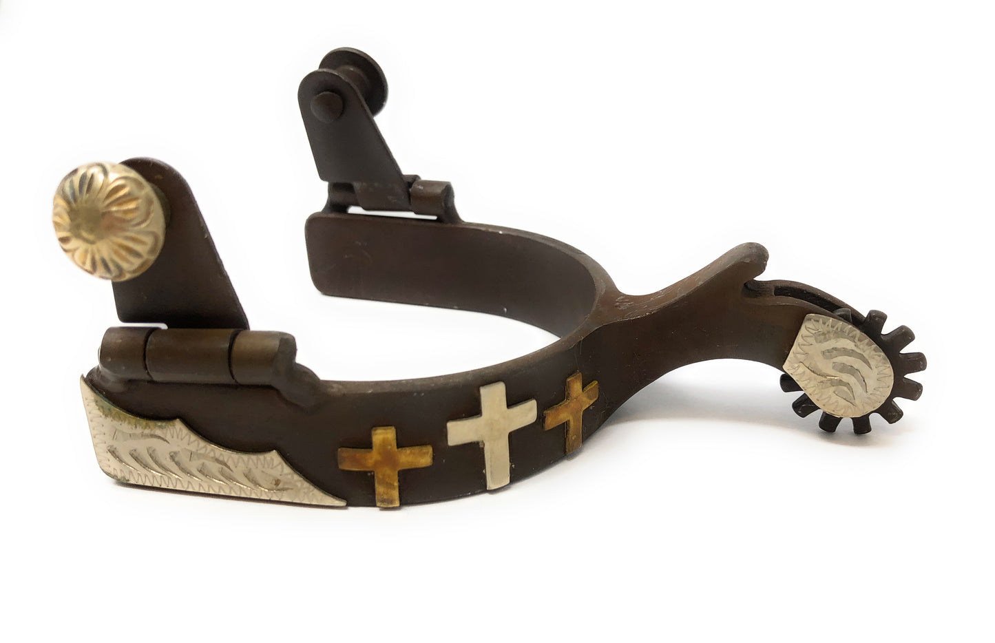 AJ Tack Antique Brown Three Cross Western Spurs - Youth